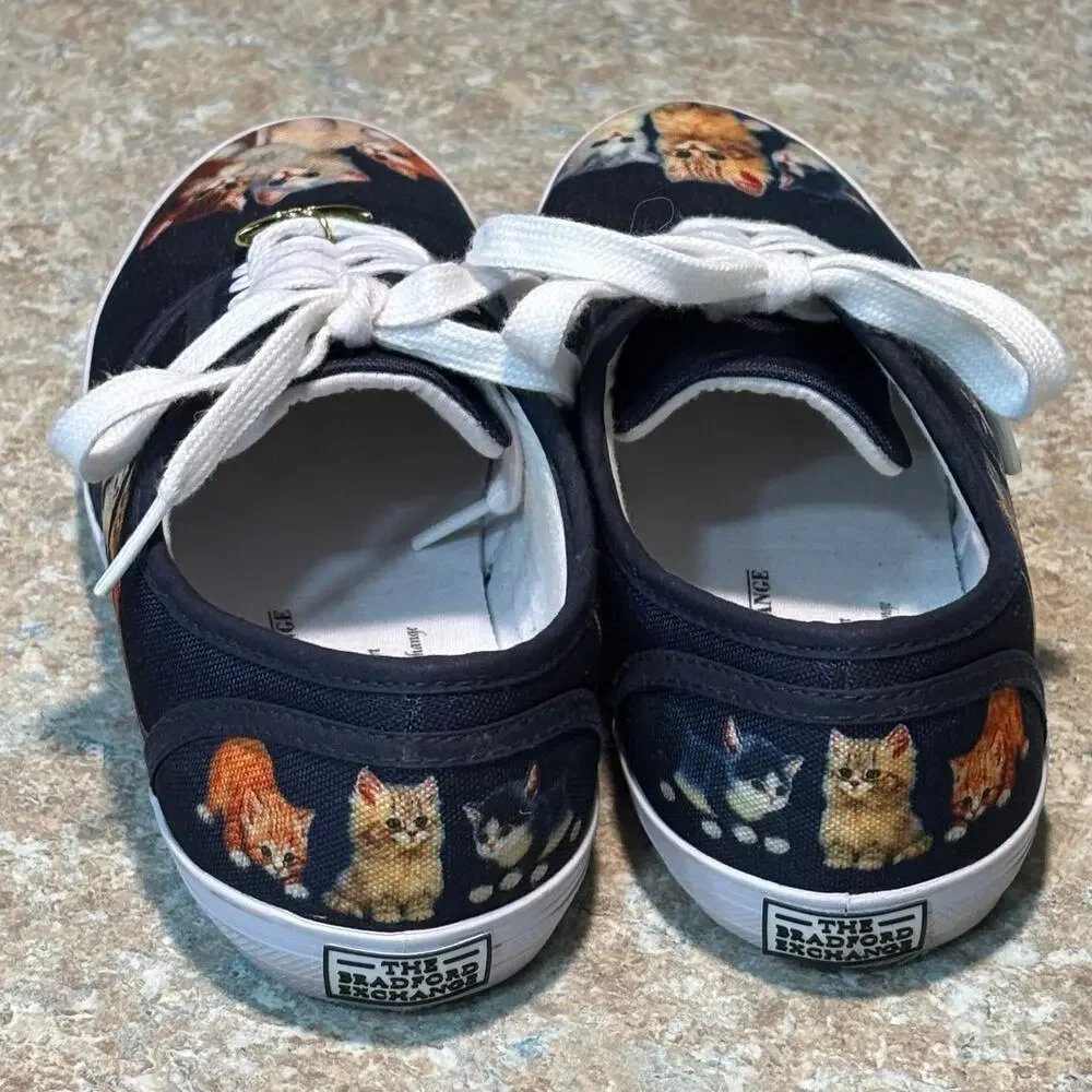 Bradford Exchange Jurgen Scholz Kitty Cat Kitten Canvas Art Lace Up Shoes Size 7